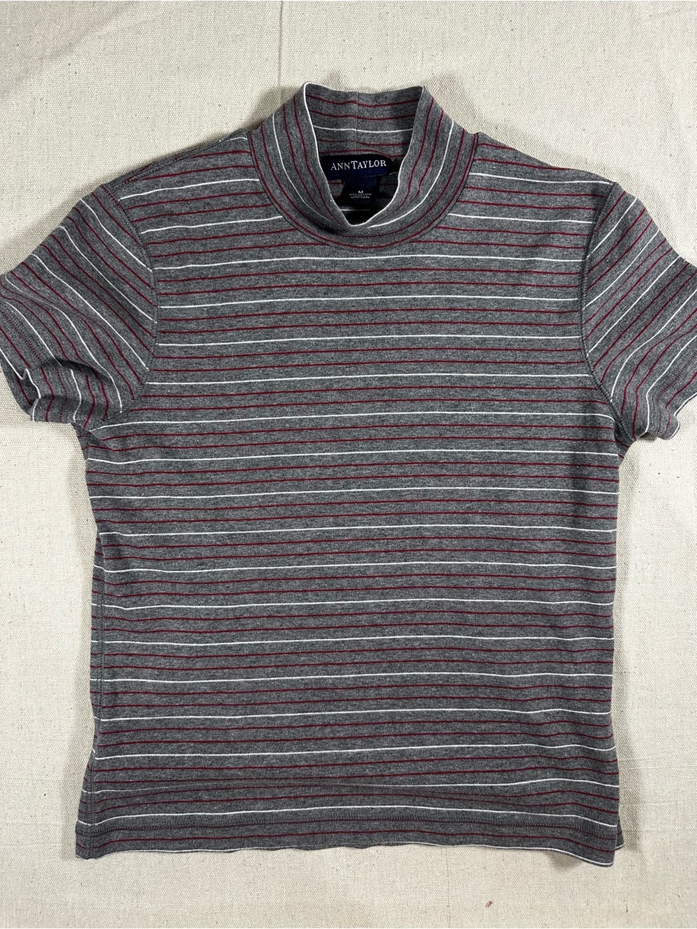 90s Vintage Ann Taylor Womens Gray Striped Mock Neck Sweater